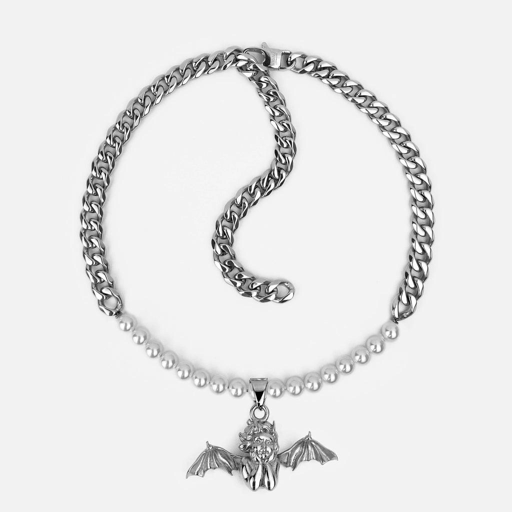 FALLEN ANGEL PEARL CUBAN CHAIN RARE-ROMANCE™️ RARE-ROMANCEJewelry - Jewelry - Fashion - silver - gold - necklace - pendant  - chain - choker 