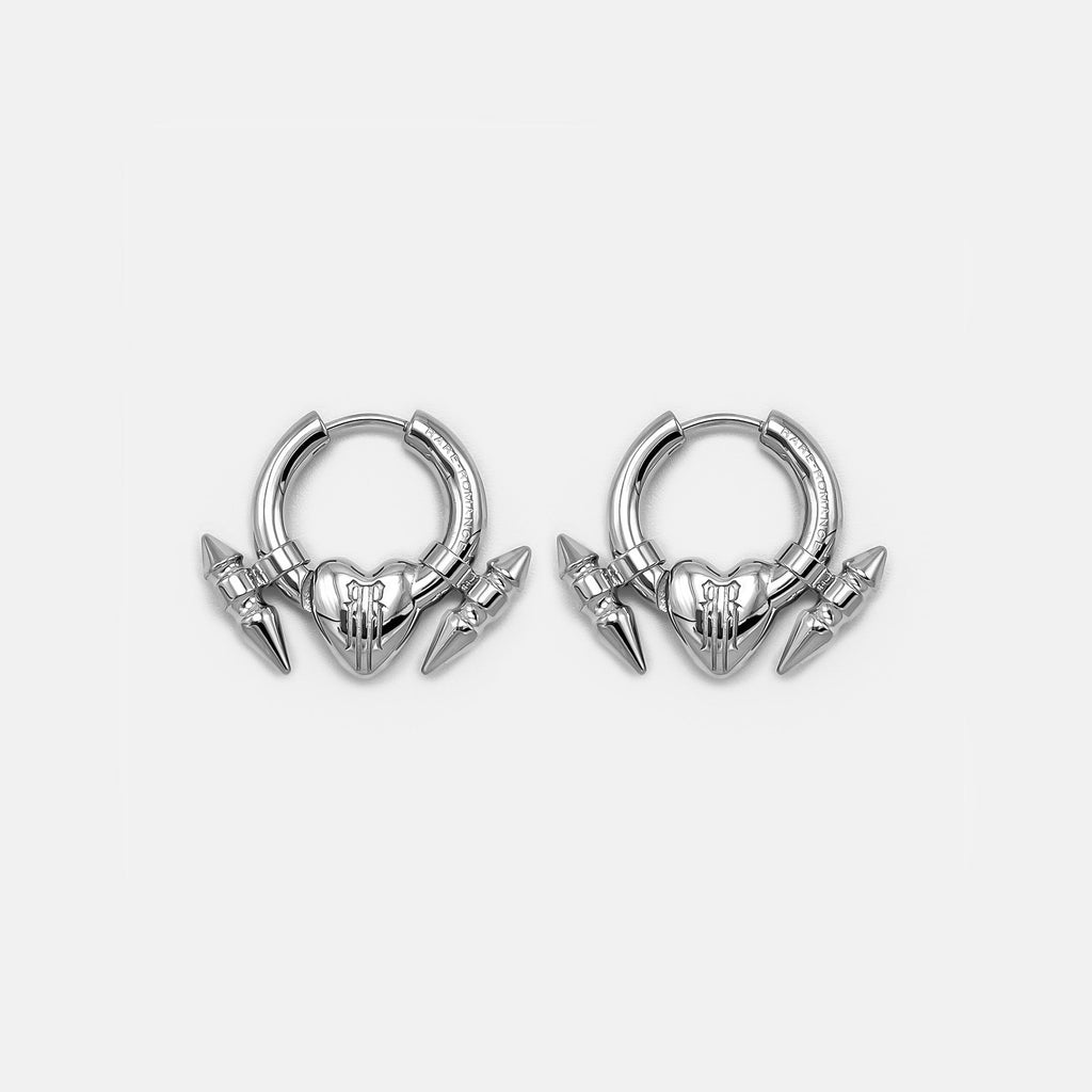 Sterling Silver Hoop Earrings / Black Silicone Earrings / Spiky Earrings Punk Earrings Gifts for Her Spike Edgy Earrings