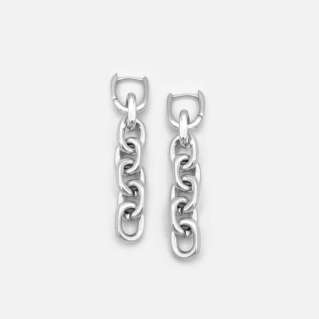Rubber Ring Earrings with Plastic Chain Link (Assorted Colors) Silver