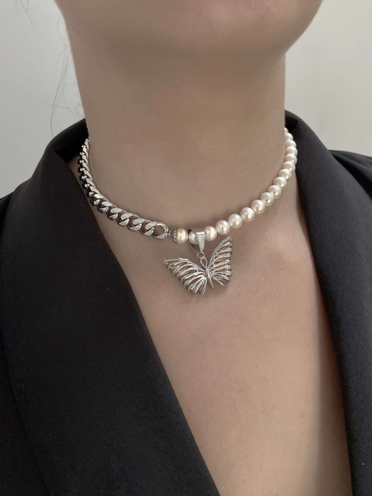 DIED LIT BUTTERFLY 2.0 PEARL CUBAN CHAIN RARE-ROMANCE™️ RARE-ROMANCEJewelry - Jewelry - Fashion - silver - gold - necklace - pendant  - chain - choker 