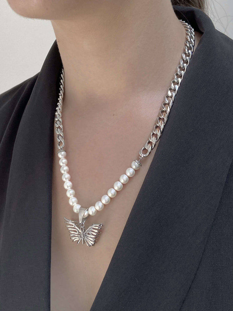 DIED LIT BUTTERFLY 2.0 PEARL CUBAN CHAIN RARE-ROMANCE™️ RARE-ROMANCEJewelry - Jewelry - Fashion - silver - gold - necklace - pendant  - chain - choker 