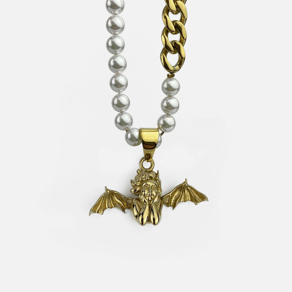 FALLEN ANGEL PEARL CUBAN CHAIN RARE-ROMANCE™️ RARE-ROMANCEJewelry - Jewelry - Fashion - silver - gold - necklace - pendant  - chain - choker 