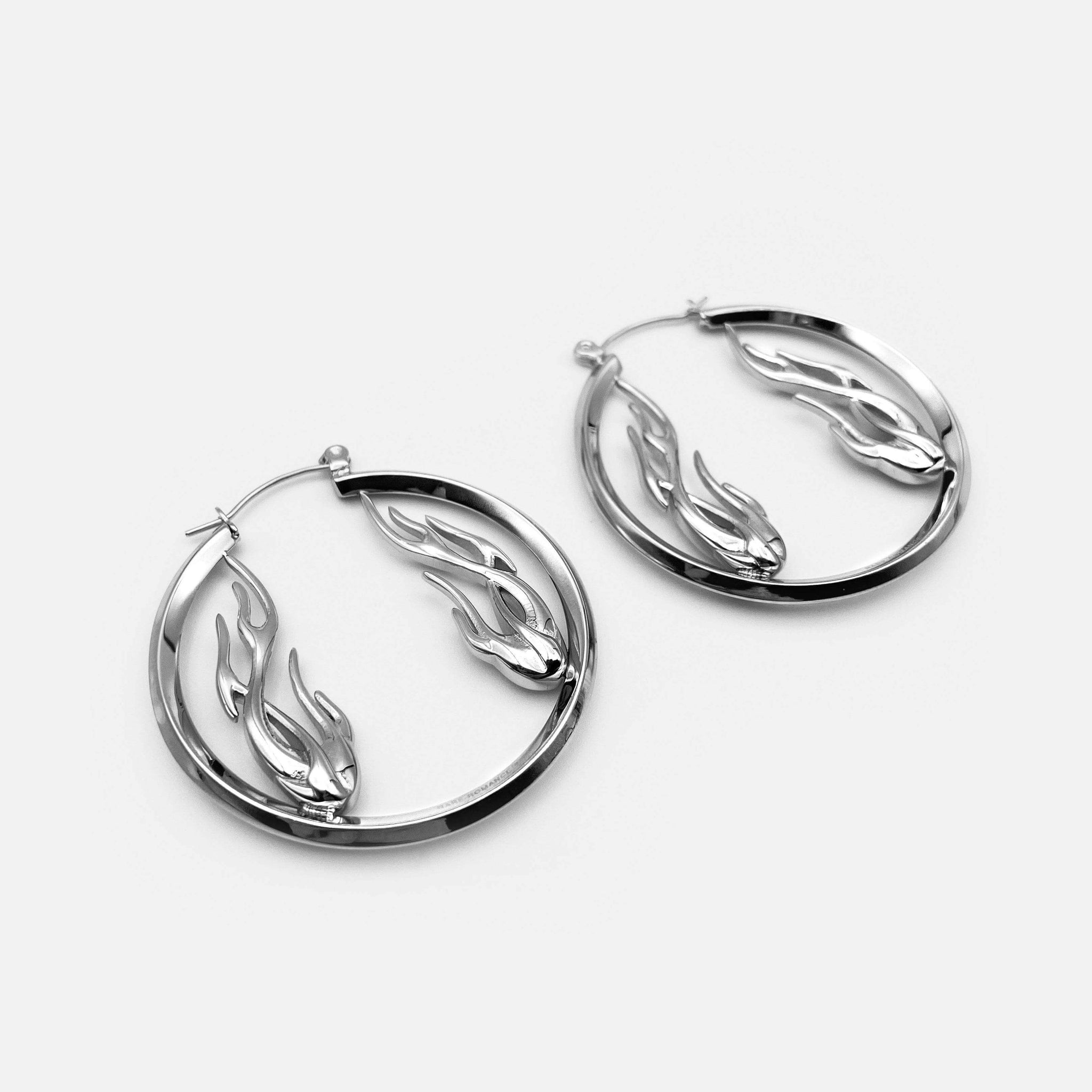 3色展開♪ RAREROMANCE Flame Hoop Earrings ピアス flame_hoop_silver_newclasp-