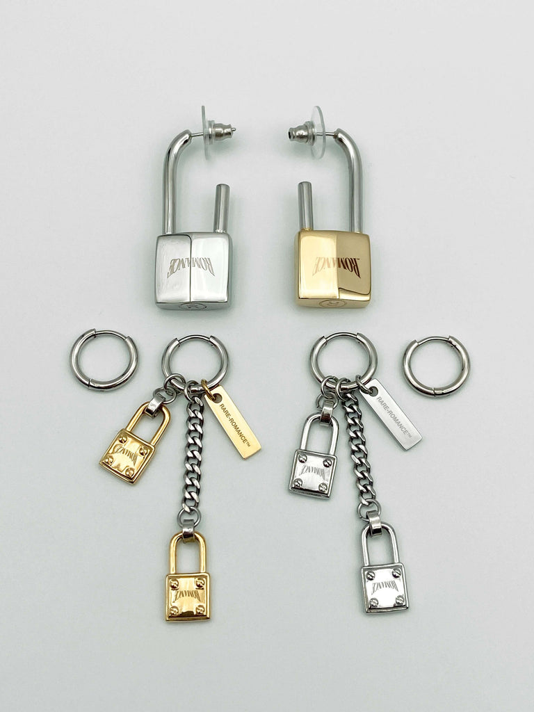 TRI-CHARM LOCKED EARRINGS RARE-ROMANCE™️ RARE-ROMANCEJewelry - Jewelry - Fashion - silver - gold - necklace - pendant  - chain - choker 