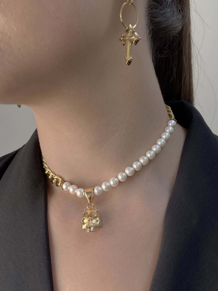 DEMON SKULL PEARL CUBAN CHAIN RARE-ROMANCE™️ RARE-ROMANCEJewelry - Jewelry - Fashion - silver - gold - necklace - pendant  - chain - choker 