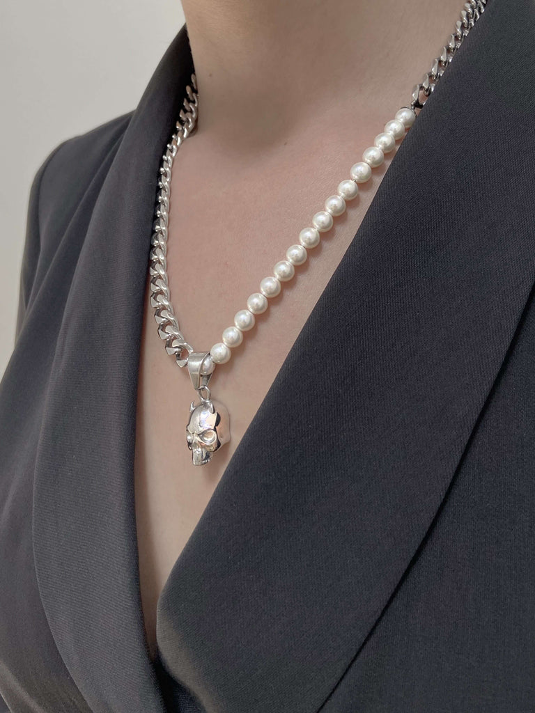 DEMON SKULL PEARL CUBAN CHAIN RARE-ROMANCE™️ RARE-ROMANCEJewelry - Jewelry - Fashion - silver - gold - necklace - pendant  - chain - choker 