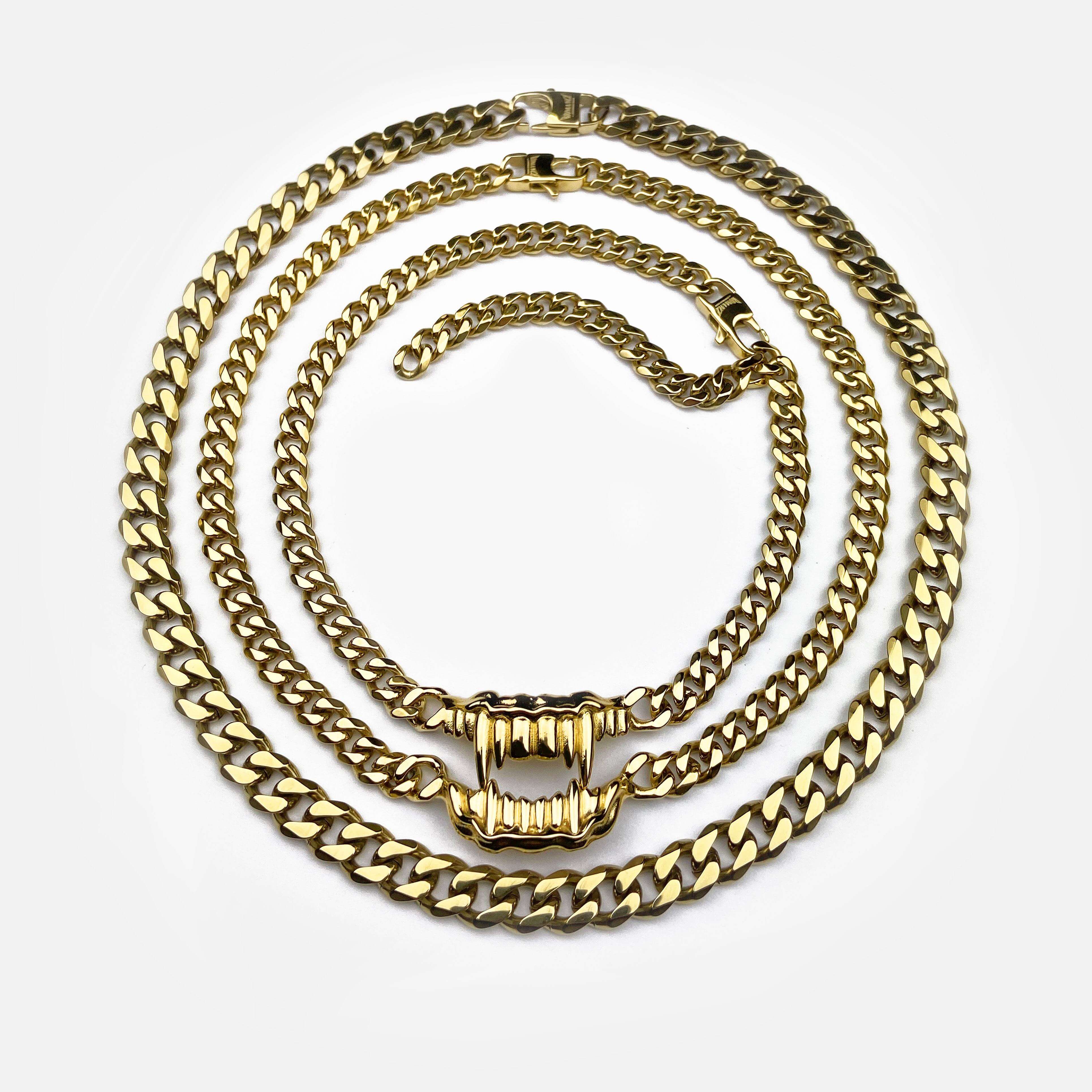 RAREROMANCE Bite Me Triple Cuban Bundle ネックレス teeth_choker_plus10mm_gold_cop